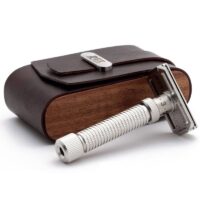 Horween leather and walnut wood case for safety razors - Rex Supply Co.